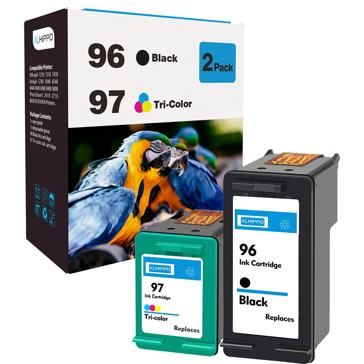 Remanufactured 96 97 Ink Cartridge Replacement for HP 96/97 for Printer DeskJet 6940 6540 5940 6840 9800 6980 OfficeJet 7310 7410 7210 PhotoSmart 8150 8450 8050 (1 96 Black, 1 97 Color)
