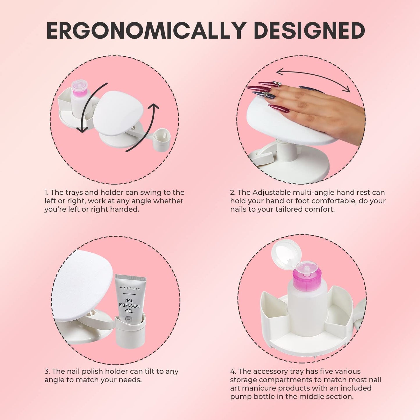 Makartt Nail Gel Polish Nail Design Base Studio Tool with Gel Holders and Multi Angle Rest, Great Support for Nail Salon Home DIY Manicure Pedicure Nail Art
