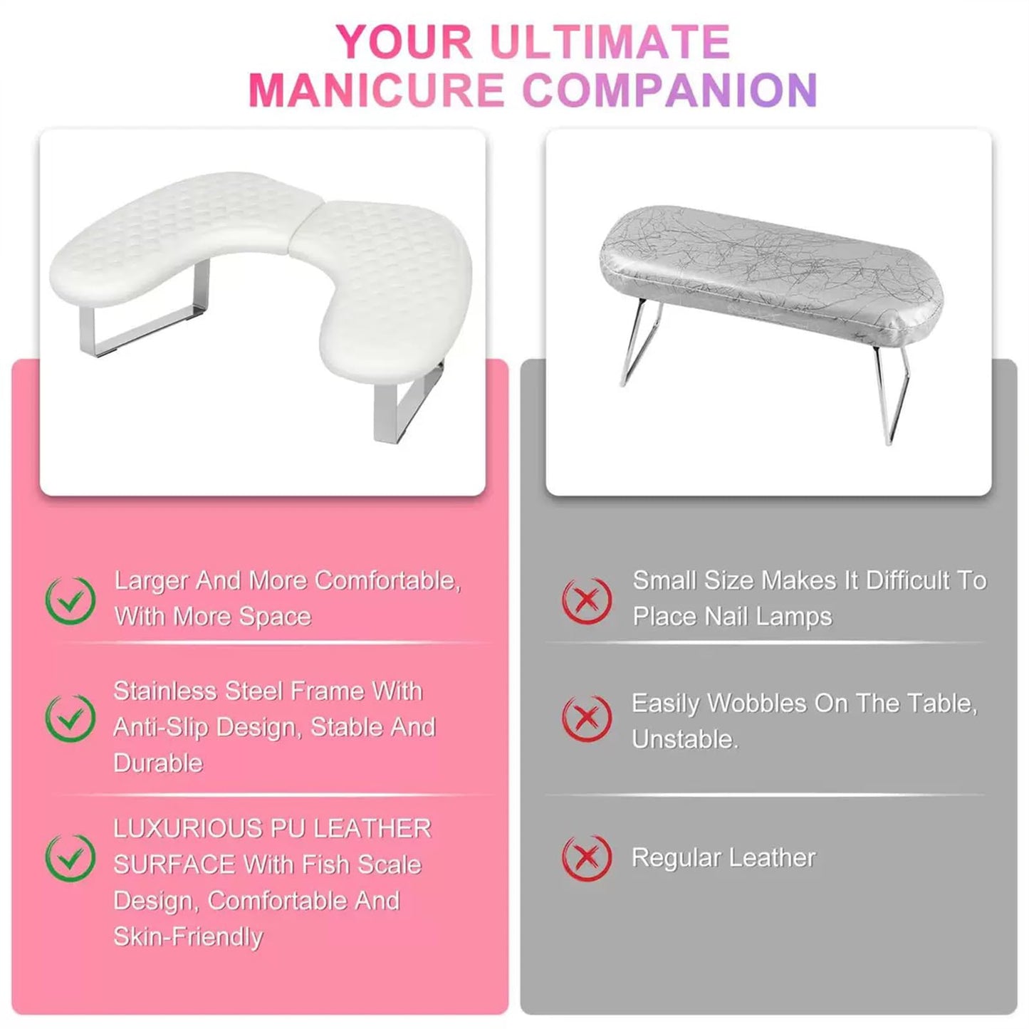 Arm Rest for Nails,U-shaped Manicure Nail Hand Rest Pillow Cushion,Foldable PU Leather Nail Tech Arm Rest for Nails Tech,Foot Hand Rest (Pink)