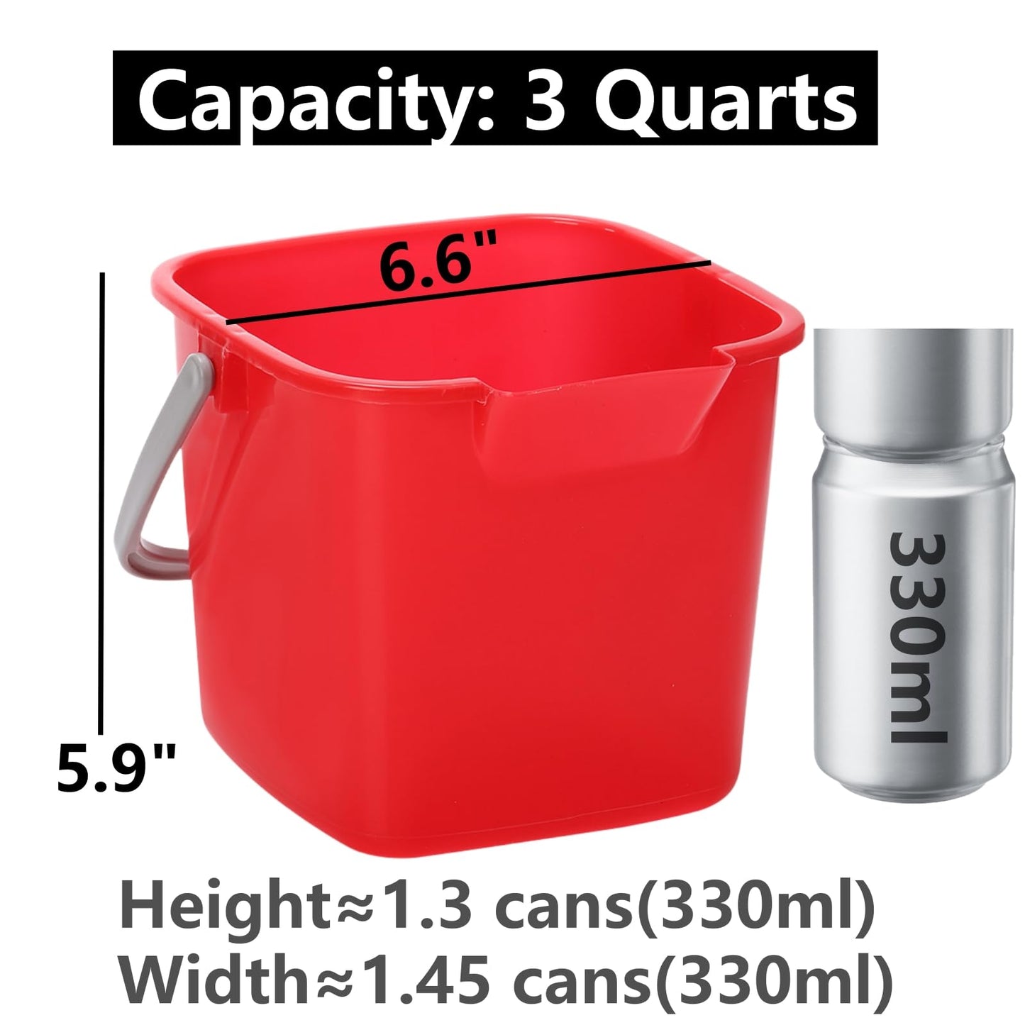 Peohud 4 Pack Sanitizing Buckets, 3 Quart Small Cleaning Pail, Square Cleaning Bucket Detergent Bucket with Spout and Handle for Home, Offices, School, Commercial Use