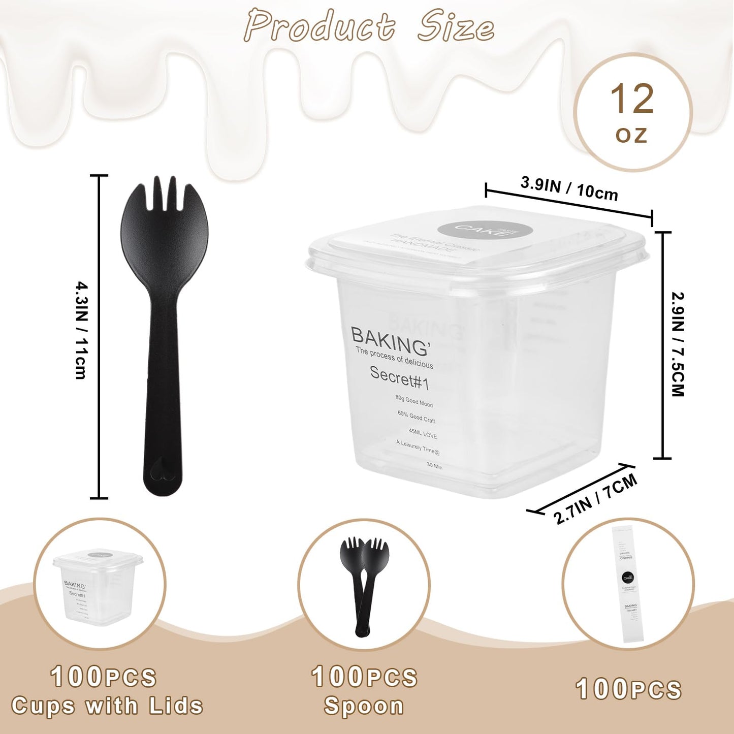 JMIATRY 100 Count 12 oz Square Plastic Dessert Cups with Lids and Spoons Clear Dessert Cup 12 oz Plastic Parfait Cups for Cupcake Mousse Yogurt Pudding Mousse Fruits