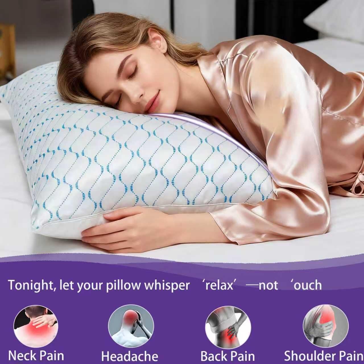 Memory Foam Pillows Queen Size Set of 2, Adjustable Cooling Pillow for Side Back Stomach Sleepers with Washable Removable Cover