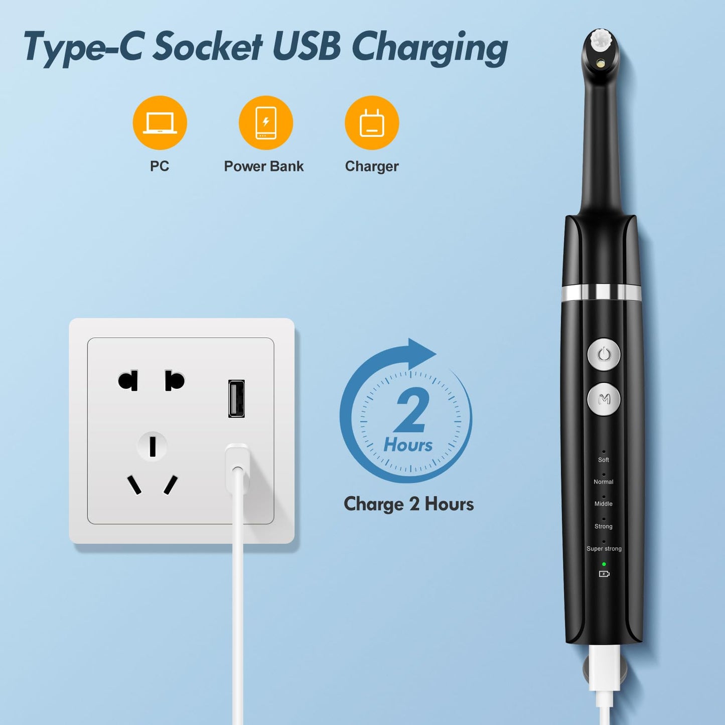 Barlisam Tooth Polisher, Rechargeable Teeth Polisher for Teeth Cleaning, Polishing and Whitening, Electric Dental Polisher Kit with 5 Multifunctional Heads, 5 Speed Modes, and IPX6 Waterproof