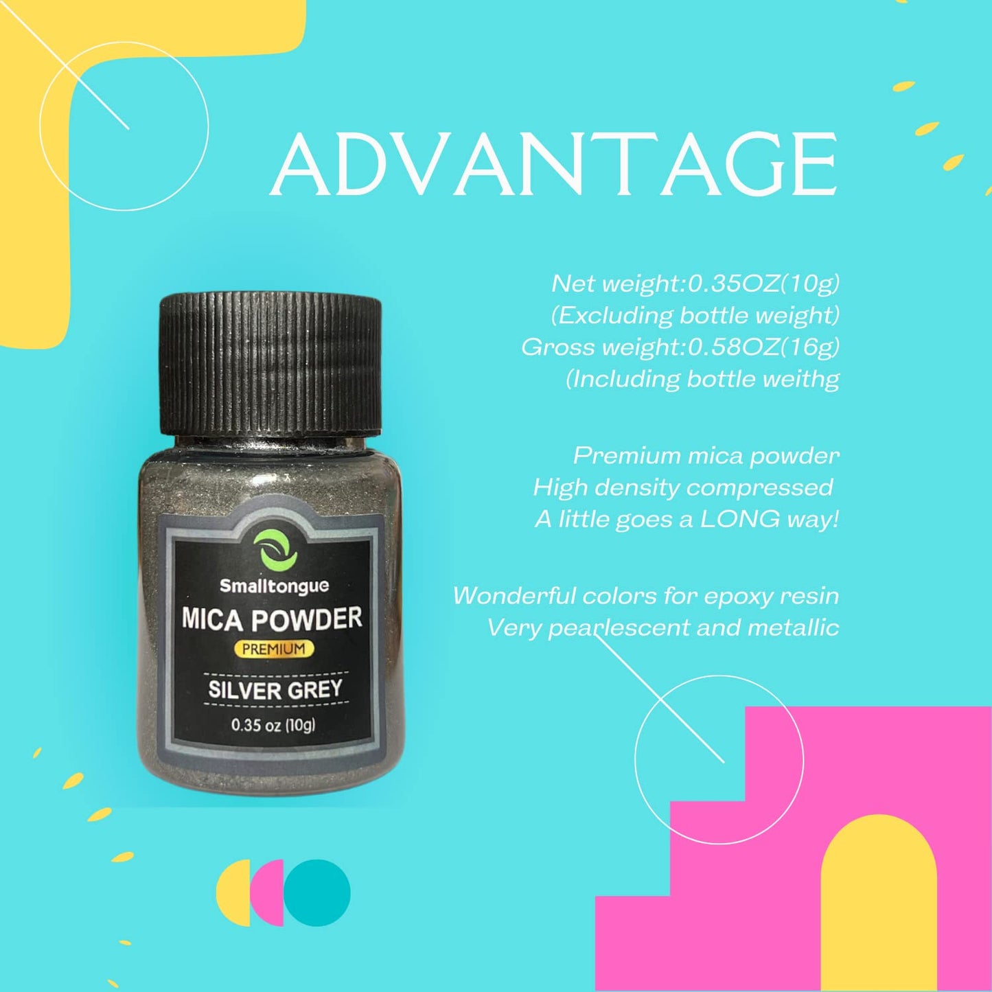Smalltongue Mica Powder for Epoxy Resin, 36 Colors, 0.35 oz(10g) Bottles Mica Glitter Powder, Mica Pigment Powder for, Soap Making, Bath Bomb, Art Crafts, Resin Dye, Nails