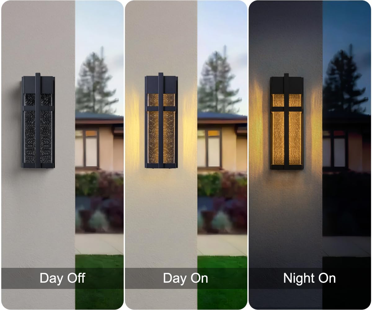 OUPAVOCS Modern Outdoor Wall Sconce, Black Exterior Porch wall Lights wall Mount with Bubble Glass, Patio Lighting Fixtures with E26 Socket for House, Garage