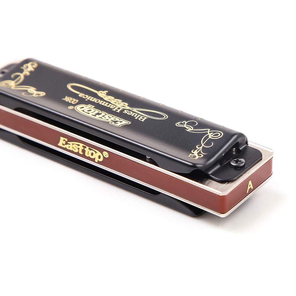 Diatonic Blues Harmonica 10 Holes Blues Harmonica 20 tones black T008K with Case，More Professional Harmonica for Beginner ，Students，Adults and Professional Player（key of C）
