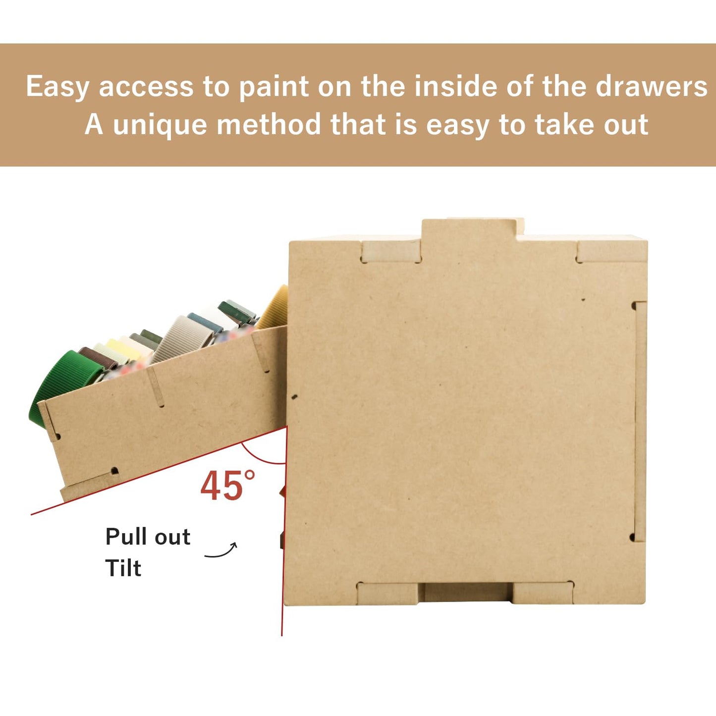Bucasso Plastic Model Paint Rack Organizer for 50 Paints, Pull-Out Storage With MDF Material, Model Tools, Suitable for 10ml Tamiya/Mr.Hobby and Miniature Paint Set GK8