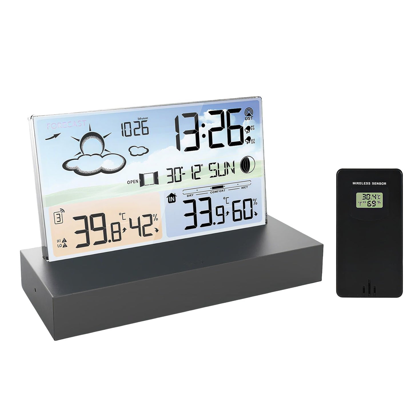 GOYERRNES Weather Station Clock with Indoor Outdoor Temperature and Humidity Monitor, Forecast, Dual Alarm, Backlight, 12/24H Time, Max/Min Records, Frost Alert Wireless Weather Stations Clock