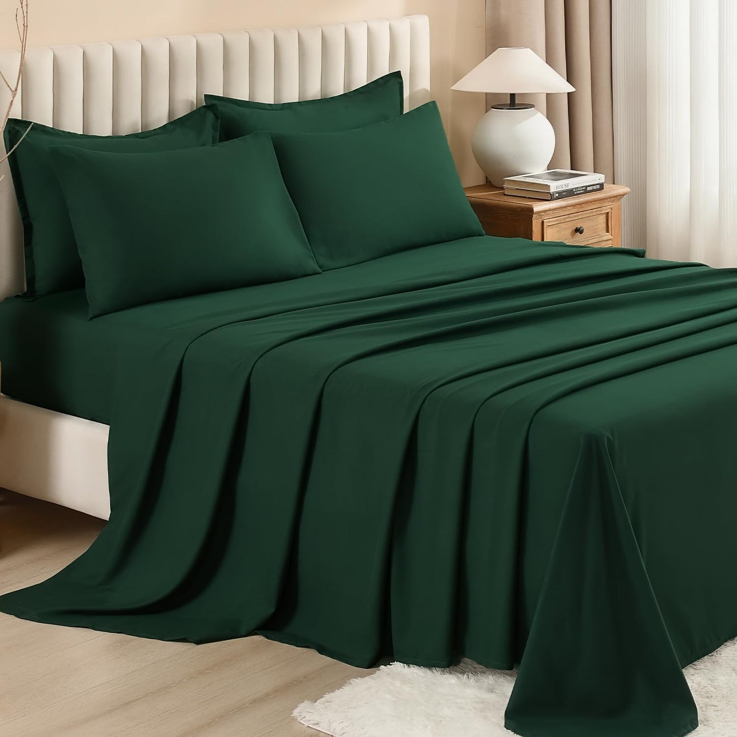 Litanika King Size Comforter Set Dark Emerald Green - 7 Pieces Bed in a Bag King Bedding Comforter Sets, Solid Lightweight Bed Set with Comforter, Sheets, Pillowcases & Shams