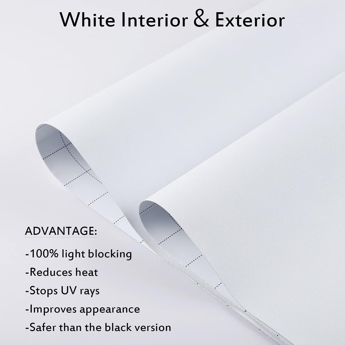 Blackout Window Films, White Sides 100% Light Blocking Window Cover for Bedroom Nursery Day Sleeping, Opaque Static Cling Privacy Film, Non Adhesive Thermal Insulated Window Treatment, 78.7"x29.5"