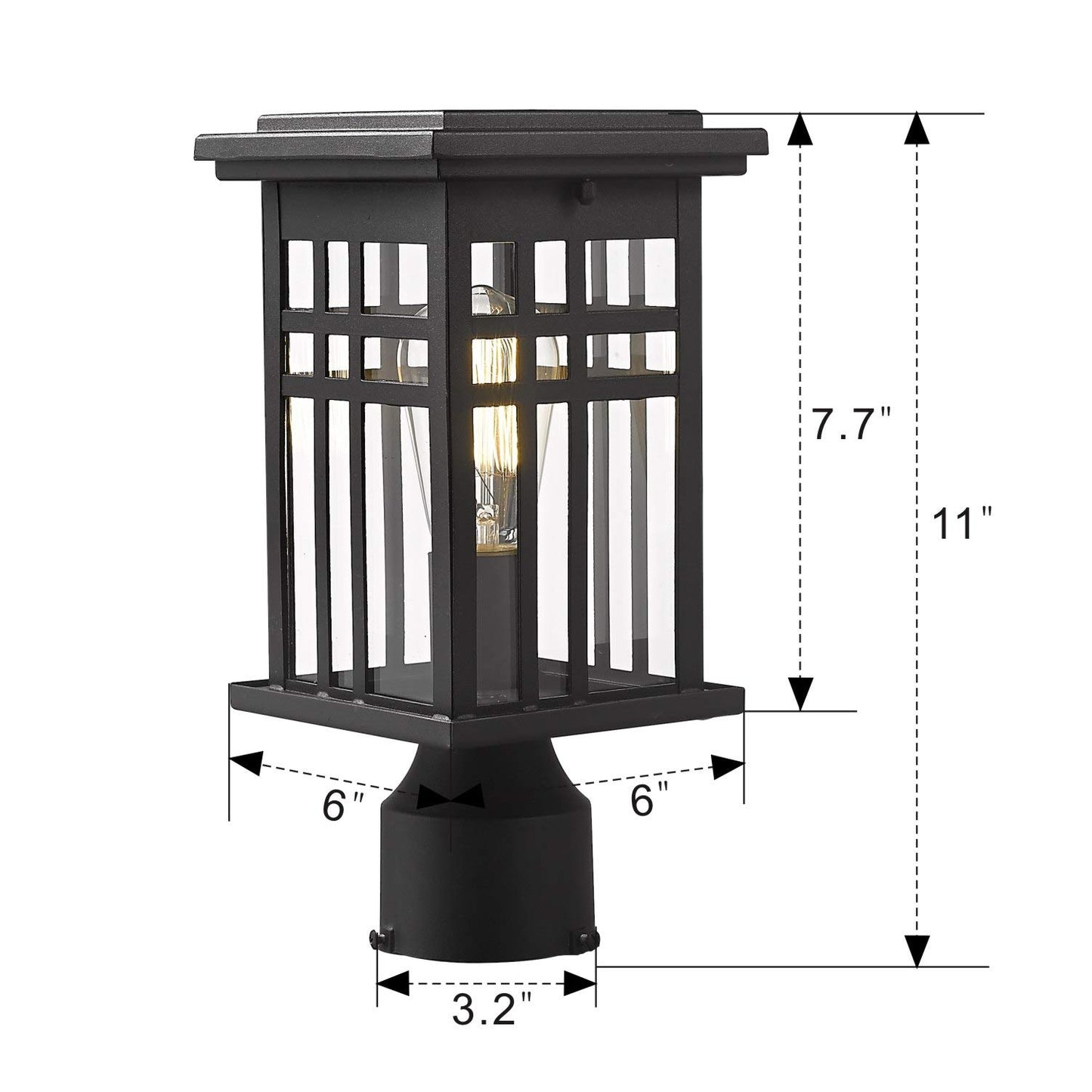 Zeyu Exterior Post Light, Outdoor Pole Lantern Pillar Light Fixture with Clear Glass Shade and Black Finish, 20068-P BK