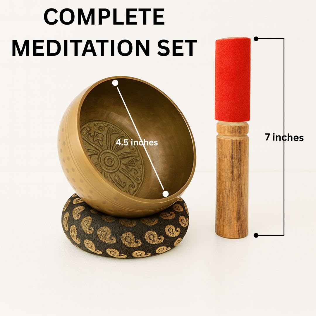 Tibetan Singing Bowl Set - Meditation Sound Bowl | Spiritual Gift for Women and Men Handmade Yoga Accessories (4" Hammered)