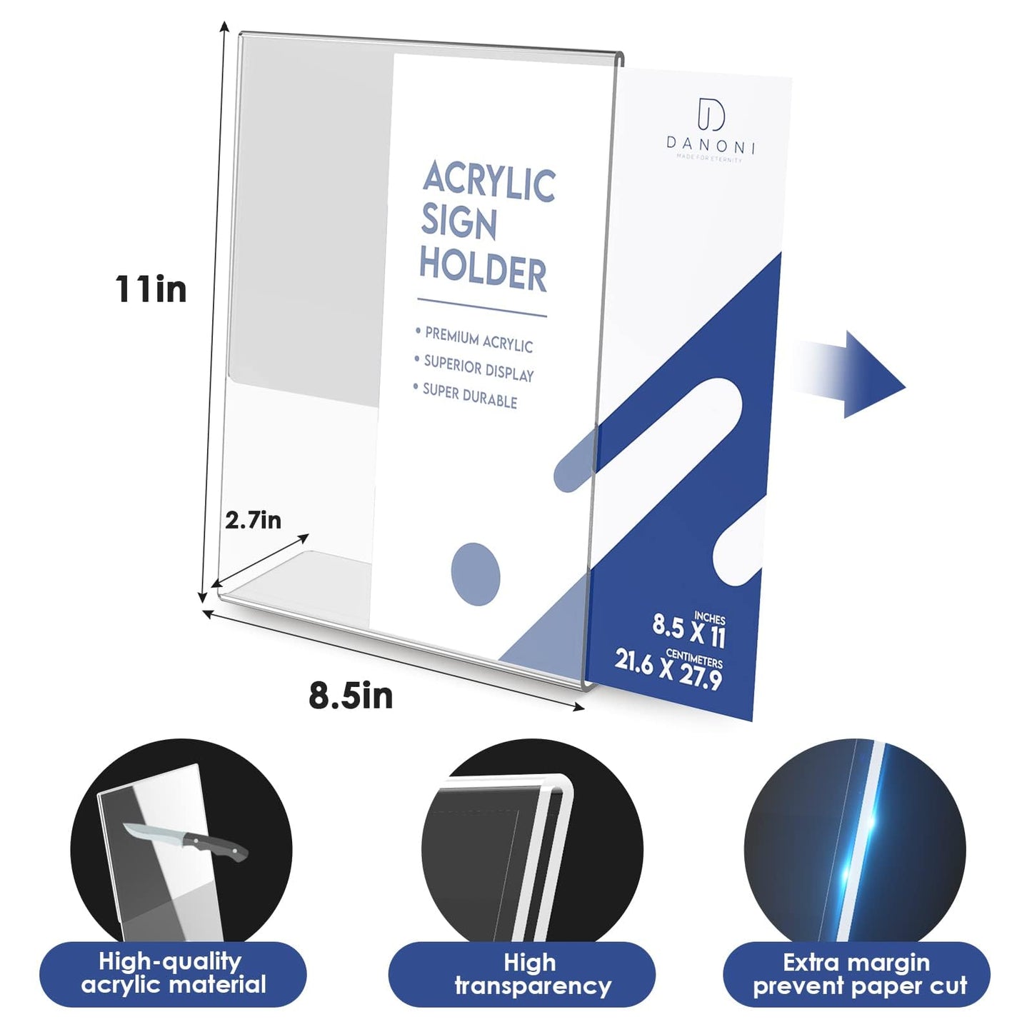 danoni Acrylic Sign Holder 8.5x11'' - 12 Pack Plastic Sign Holder with Vertical Slant Back for Office Desktop - Flyer Document Brochure Display Holder for Restaurant Tabletop