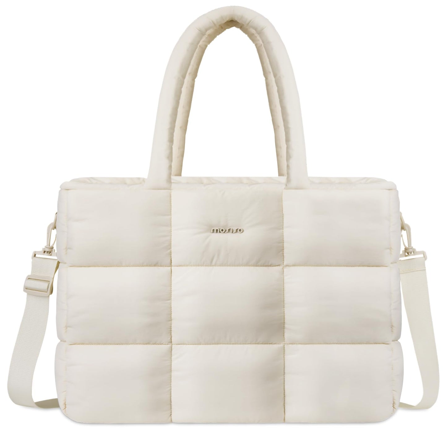 MOSISO Tote Bag for Women, Lightweight Puffy Tote Bag with Trolley Sleeve & Laptop Compartment, 15-16 inch Laptop Bags Large Capacity Quilted Handbag Shoulder Bags for Work Travel Gym Office, Beige