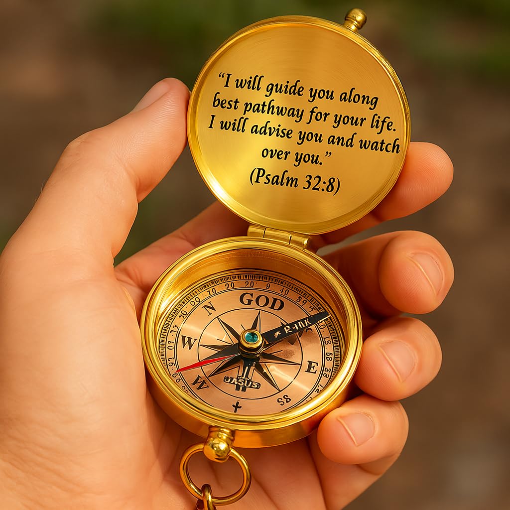 God's Path Compass - Religious Gifts for Men, Baptism Gift for Teenage Boys, Christian, Catholic, Communion, Confirmation, Graduation, Sentimental & Inspirational Present - Greeting Card Included