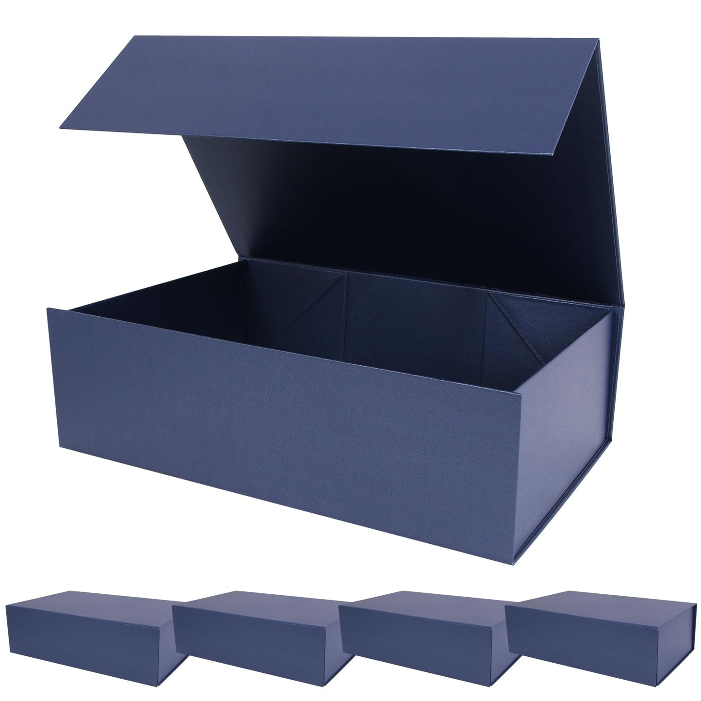 Aimyoo Navy Blue Magnetic Gift Boxes with Lids 13.8x9x4.3 in, Large Bridesmaid Groomsman Proposal Box, Rectangle Collapsible Box for Graduation Storage 5 Pack