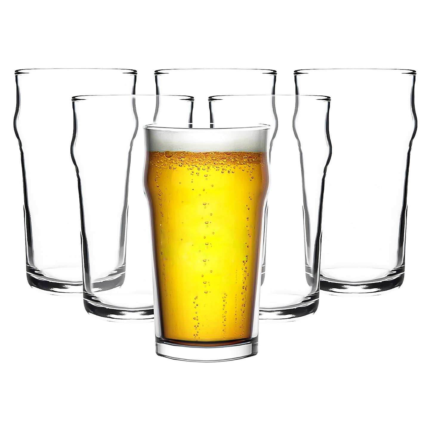 Beer Glasses Set of 6 - Print Glasses Set 20 Oz - 600 ml Craft Beer Ale Drinking Glasses with Traditional British Pub Design - Easy Stacking
