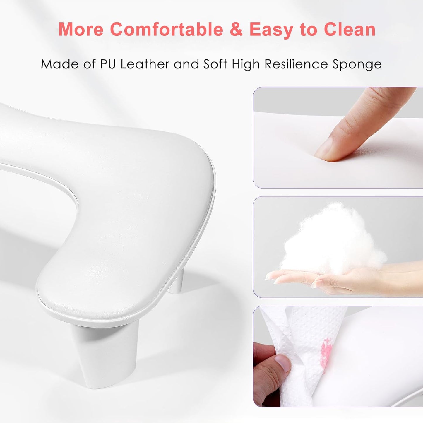 MUSILAN Nail Arm Rest for Nails Tech, White U Shaped - Comfortable Manicure Nail Hand Rest Pillow Cushion, PU Leather Nail Armrest Stand for Acrylic Nail Art Tech, Quick Installation Nail Arm Rest