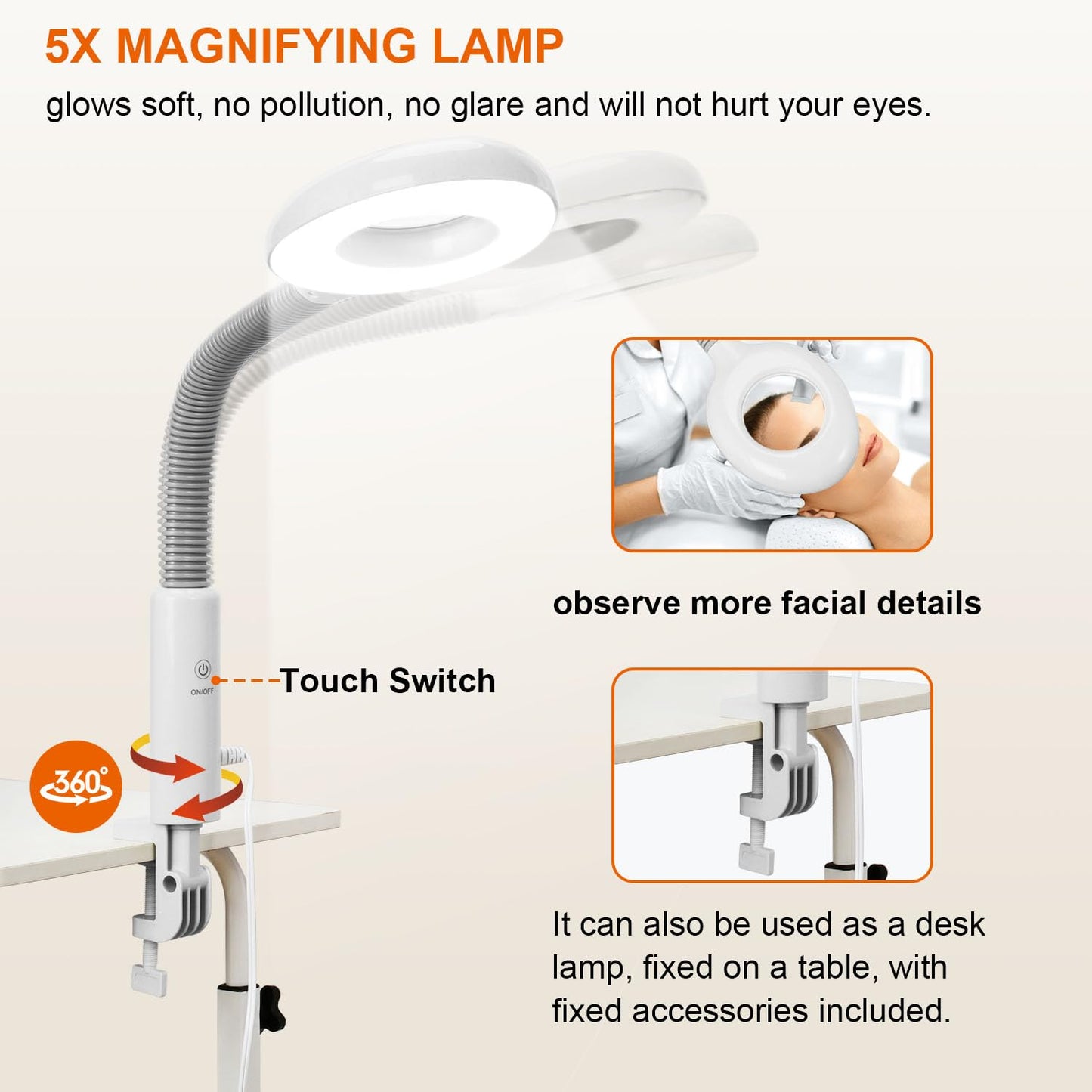 Professional Facial Steamer, 2 in 1 Facial Steamer with 5X Magnifying Lamp/Adjustable Hot Mist Nozzle, Facial Steamers for Home Beauty Salon Spa, Face Steamer for Esthetician