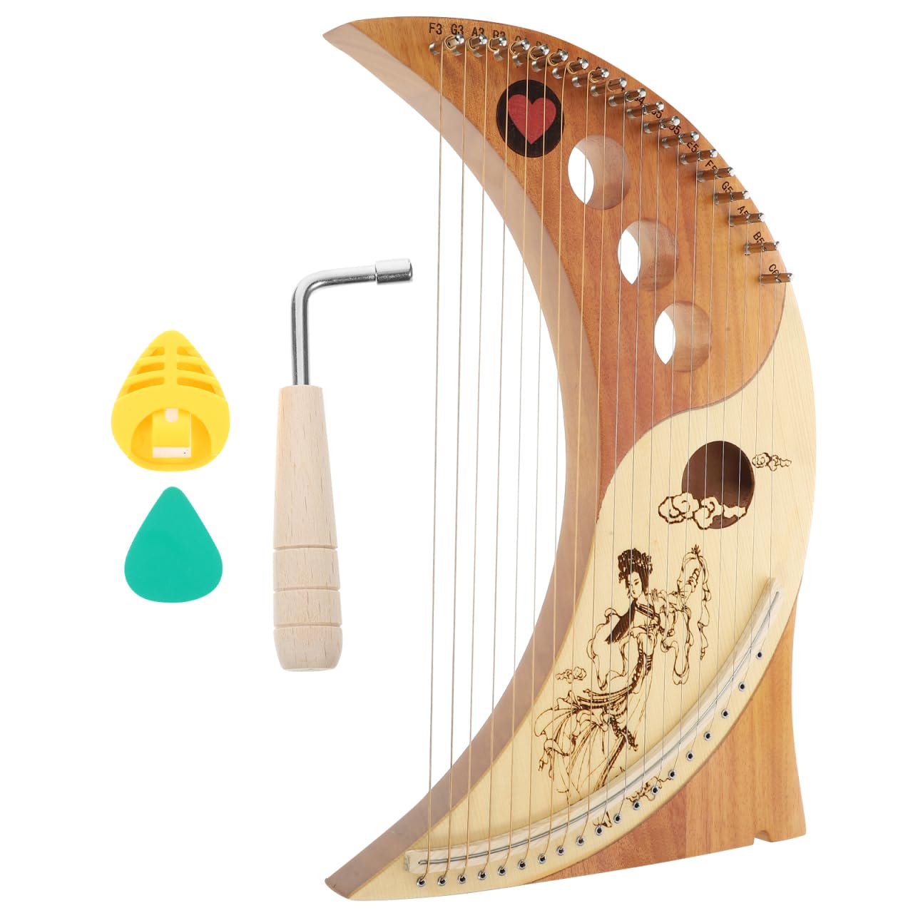 Vaguelly 19-String Lyre Harp Crescent Moon Design Portable Handheld Instrument with Cedarwood Body for Beginners and Music Gatherings