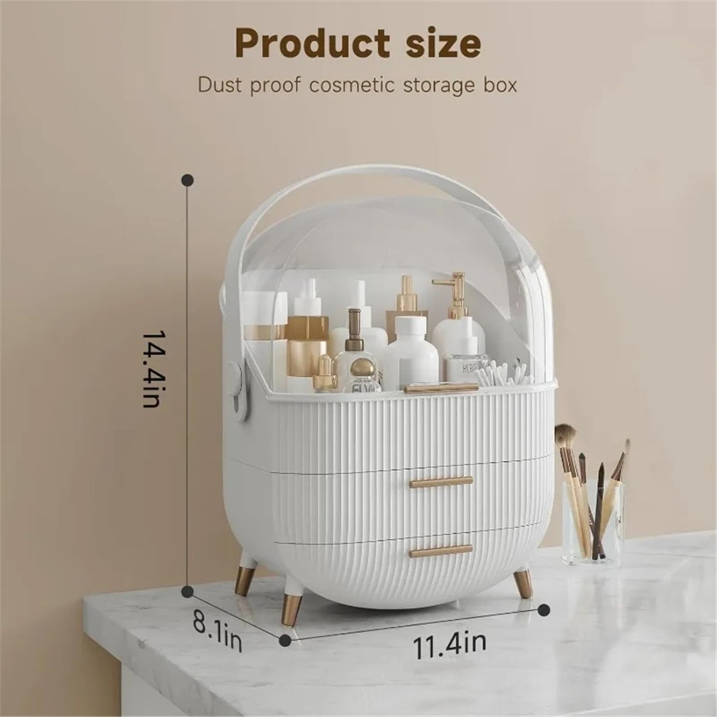 Makeup Organizer Box with Transparent dustproof Cover，Portable 3 Tier Skincare Cosmetics Organizers with Drawers Display for Bathroom, Countertop, Vanity
