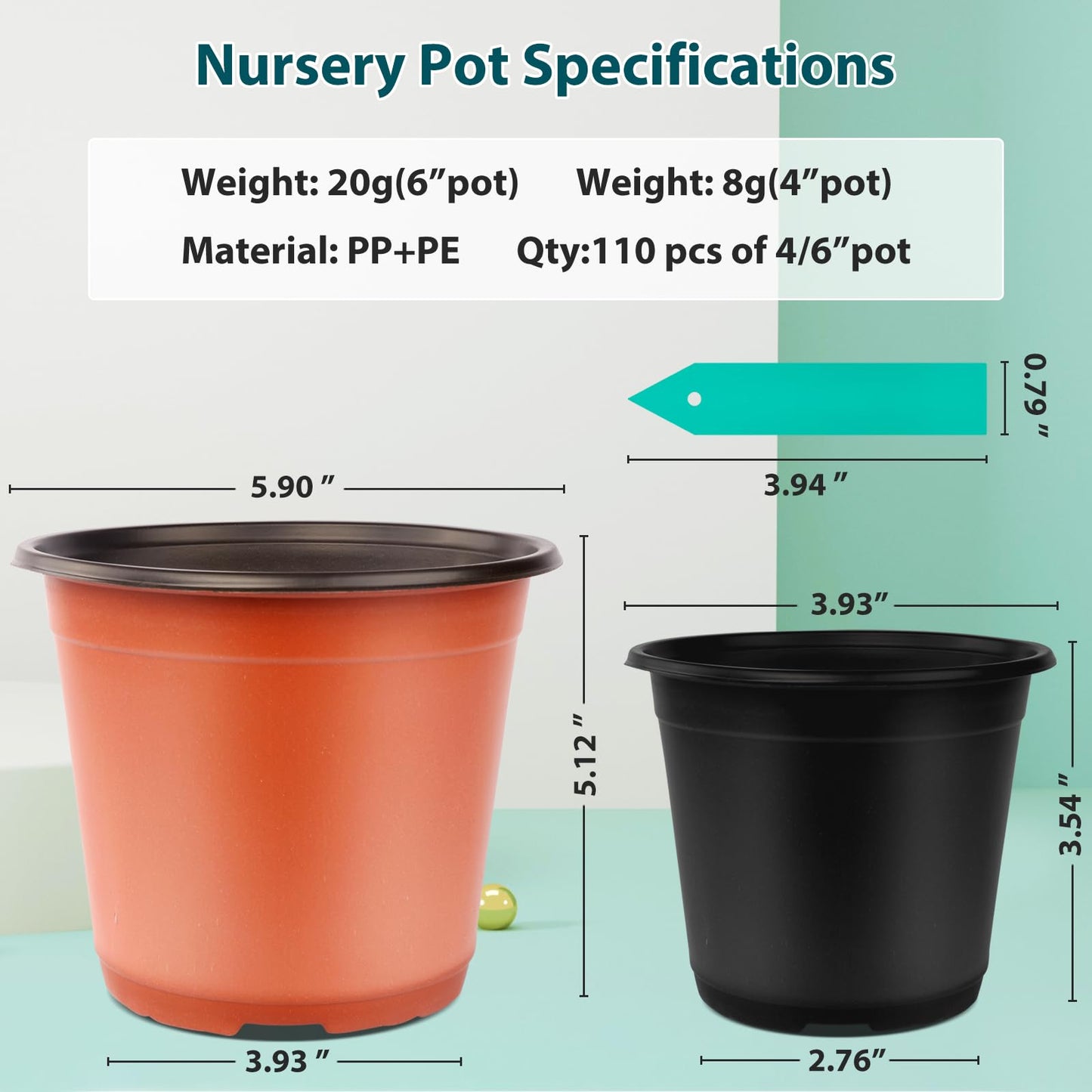 BOGI 110 Pack 6" Plastic Plant Nursery Pots Come with 110 Pcs Plant Labels, Seedling Flower Plant Container and Seed Starting Pots … (Red, 6 inch)