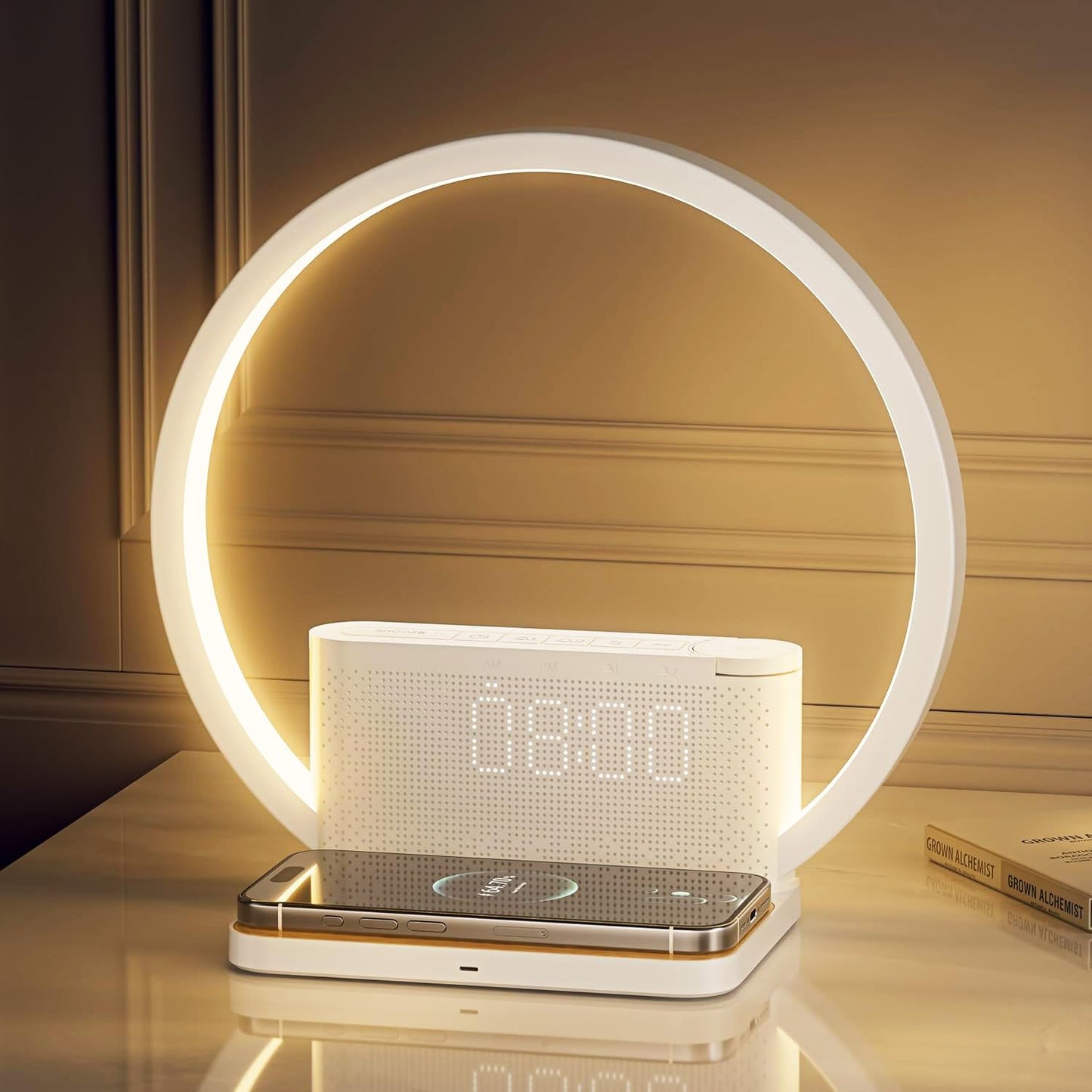 Sunrise Alarm Clock for Heavy Sleepers,Touch Lamps for Nightstand with Wireless Charger Station for iPhone/Samsung,Sound Machine,Wake Up Light with Snooze/Timer/10 Natural Sounds/3 Dimmable