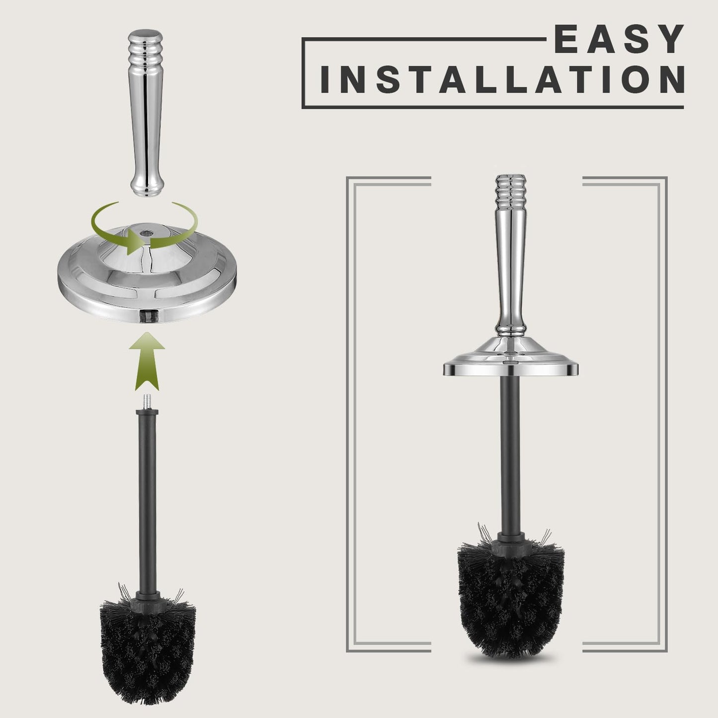 Chrome Toilet Brush and Holder Set, Stainless Steel Toilet Brush for Bathroom,Heavy Duty Toilet Bowl Brush and Holder,Deep Cleaning Modern Toilet Cleaner Brush -Space Saving, Covered Brush