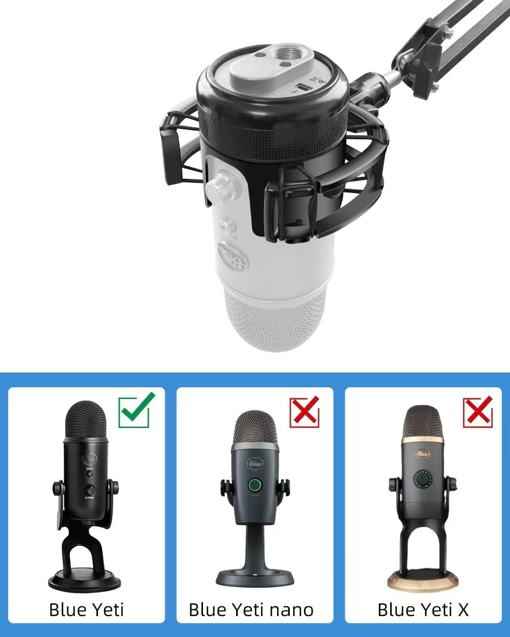 [Newest &Ultra-Durable] Microphone Shock Mount with Pop Filter [Custom Built for Blue yeti Mic] Anti-Vibration Suspension Shock Mount Holder Clip Compatible with Blue Yeti Microphones