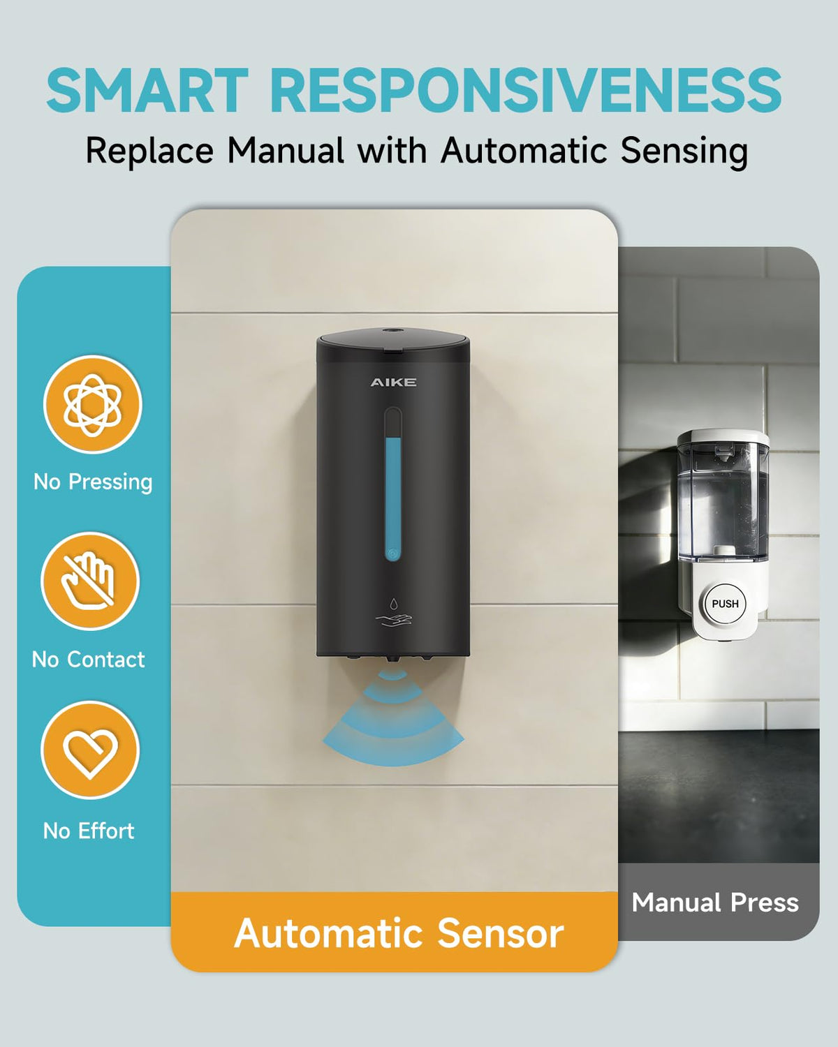 AIKE Classic Automatic Soap Dispenser,750ML Liquid Wall Mount,MatteBlack Stainless Steel Finish Model AK1205E