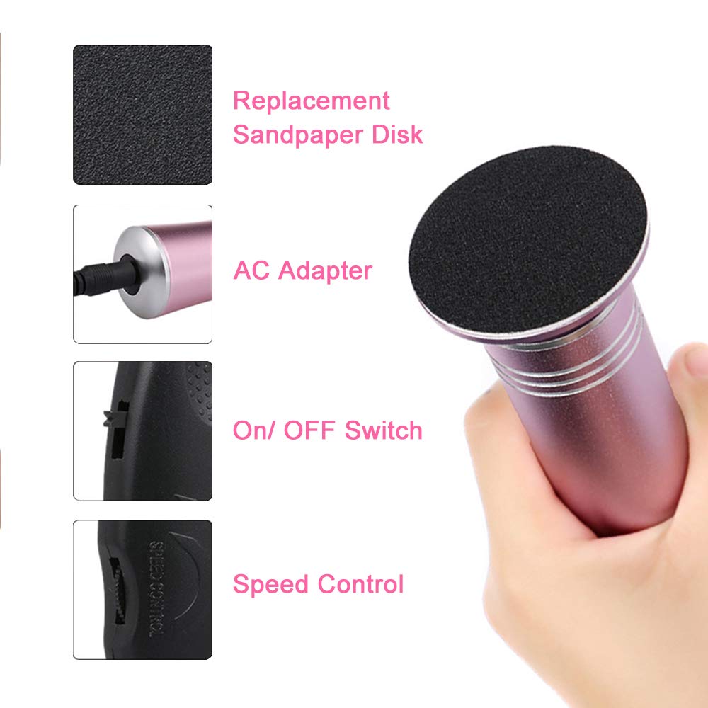 1200RPM Electric Speed Adjustable Foot File Callus Remover Machine,with 60pcs Replacement Sandpaper Disk,Dry Dead Cracked Skin Callous Foot Care Machine（pink）