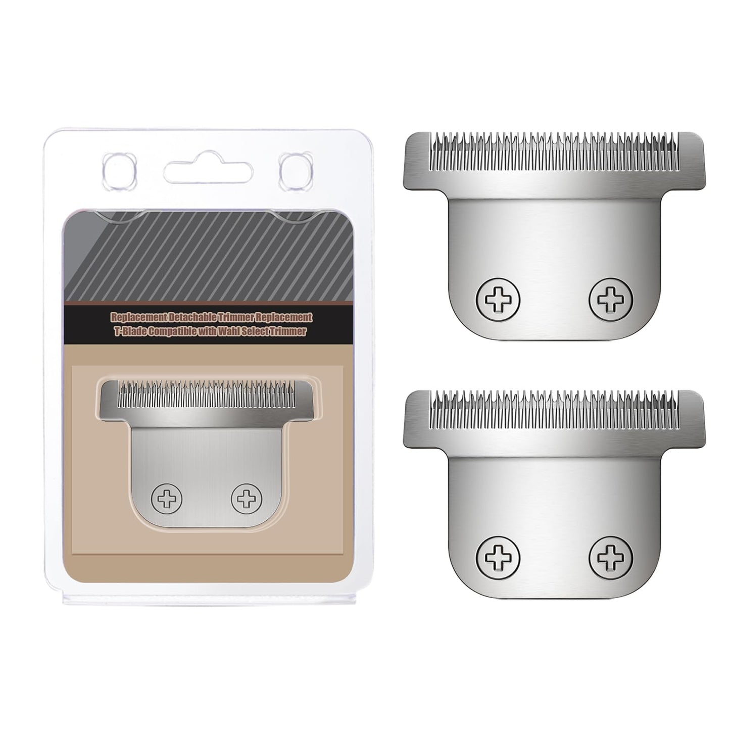 40mm Replacement Detachable Stainless Steel T Blade（02144 ）, Compatible with Wahl All in One Lithium Ion Trimmer 9864/9864SS/9686/9818A/9854L/9876L/9854 /WSS3L/SS2L etc. (Silver 2 Pack)
