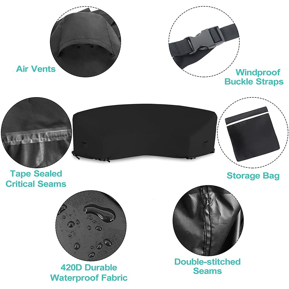 Patio Sectional Curved Sofa Protector Cover Skyour Waterproof Heavy Duty 420D Oxford Outdoor Sectional Curved Couch Sofa Covers Black (M: 120.08x38.98x35.83in)