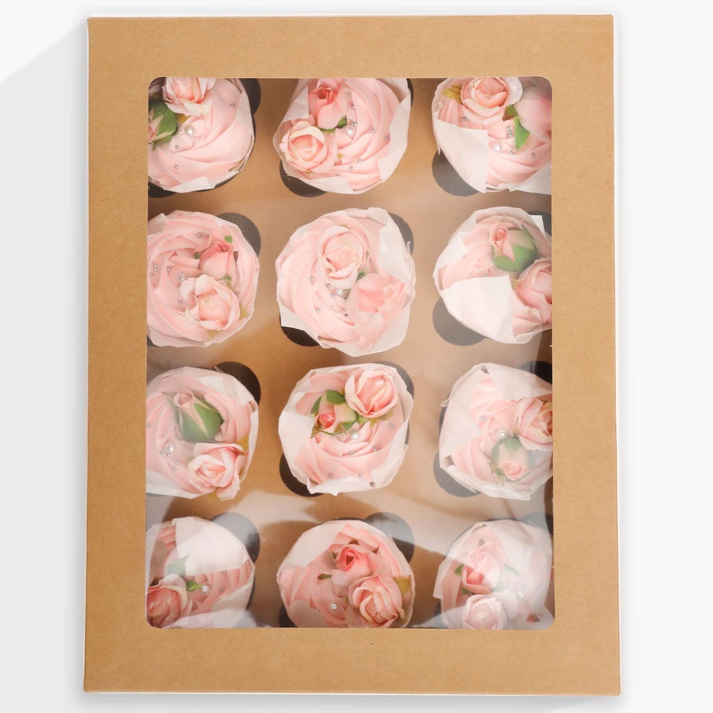 20 Pcs Kraft Cupcake Box Cupcakes Carrier 12 Cupcake Containers, 12 Cupcake Boxes with Window 13x10x3.5inch