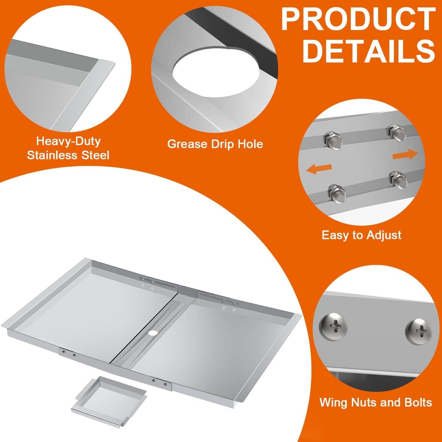 BBQ Future Grill Grease Tray with Catch Pan, Universal Stainless Steel Grease Tray Replacement Parts for for Backyard, Dyna-Glo, NexGrill, Expert, Kenmore and Most 3/4/5 Burner Gas Grills(24"-30")