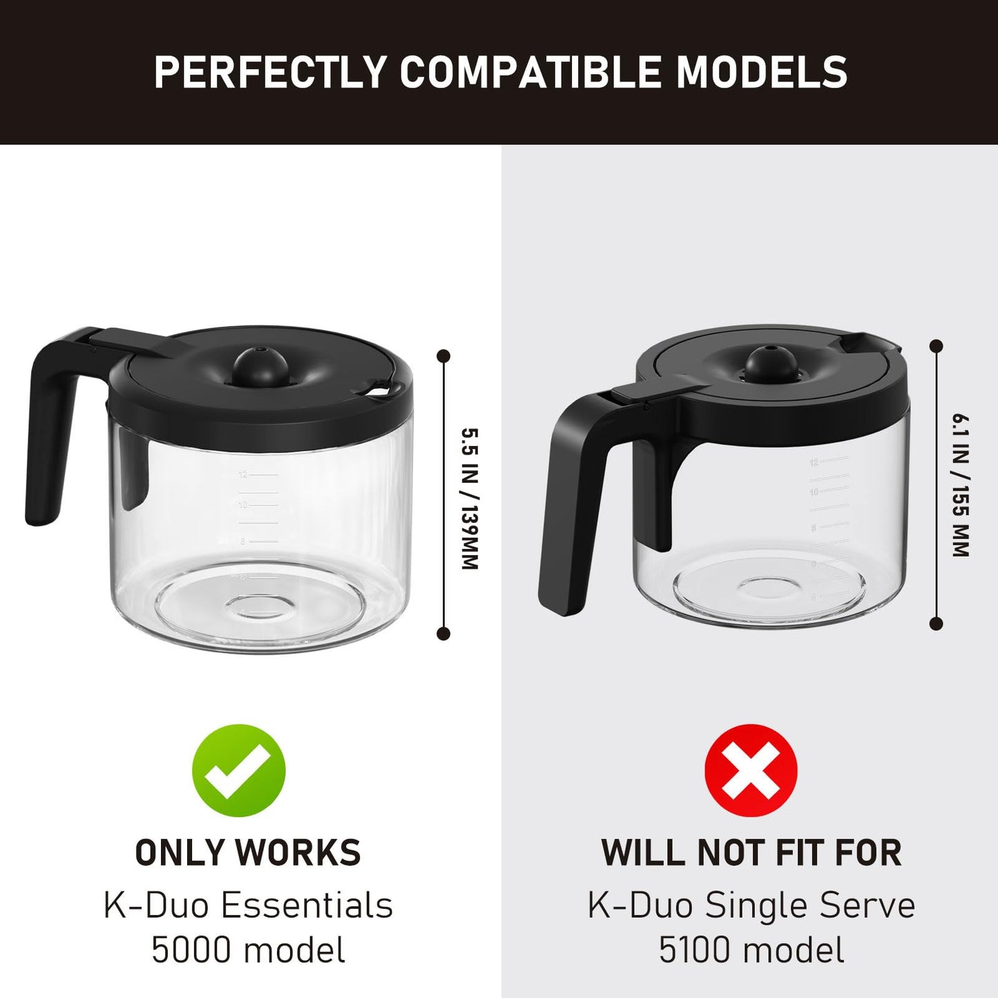 12-Cup Coffee Pot Replacement Compatible with Keurig 5000 & K-Duo Essentials Hot & Cold Brewer Models (NOT Fit K-Duo 5100 Single Server Model)