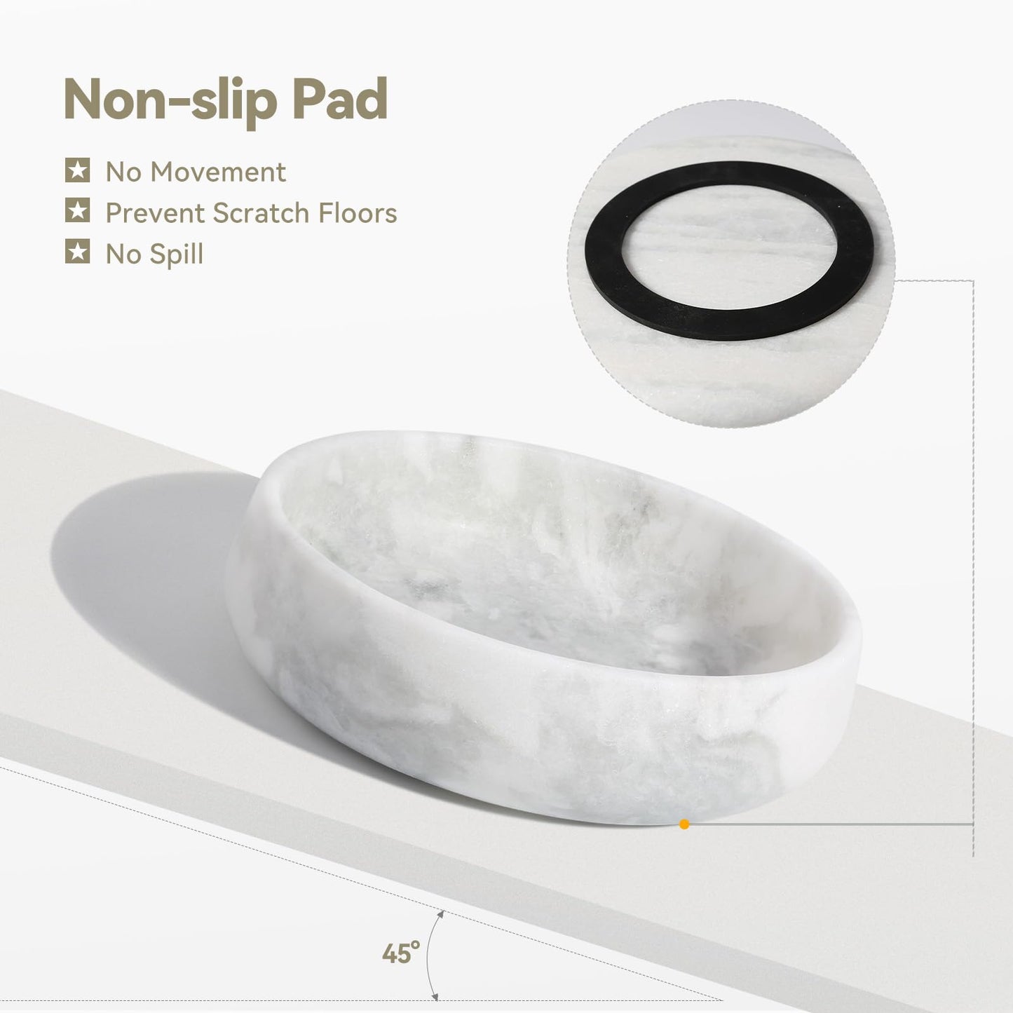 White Marble Dog Bowls, Non-Slip Dog Food Water Bowl Small, Pet Bowl for Cats and Medium Dogs, African Natural Marble, Holds 4 Cups(5lbs)