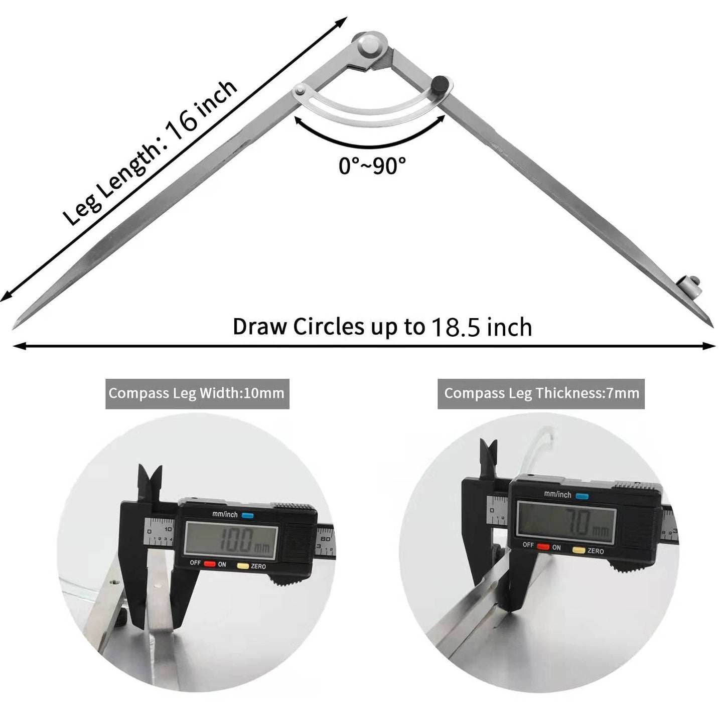 Compass for Geometry, Compass for Woodworking, 16 inch Precision Woodworking Compass with Wing Divider and Pencil Holder, Large Compass for Geometry, Woodworking Compass, Drafting, Drawing Compass