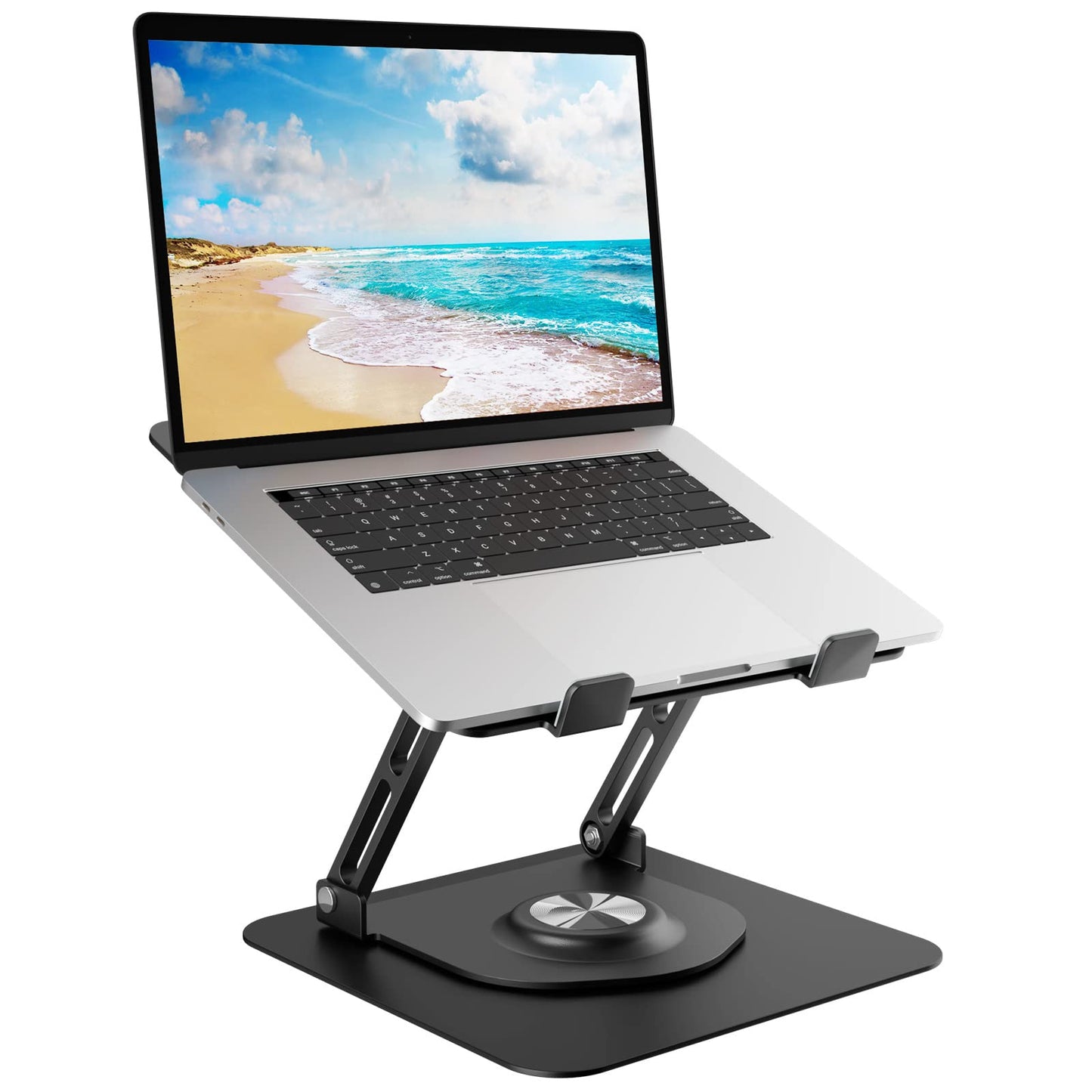 Swivel Laptop Stand for Desk, Adjustable Height Aluminum Computer Stand with 360 Rotating Base, Foldable Ergonomic Riser, Portable Laptop Holder Compatible with MacBook, All Laptops 10-17'', Black