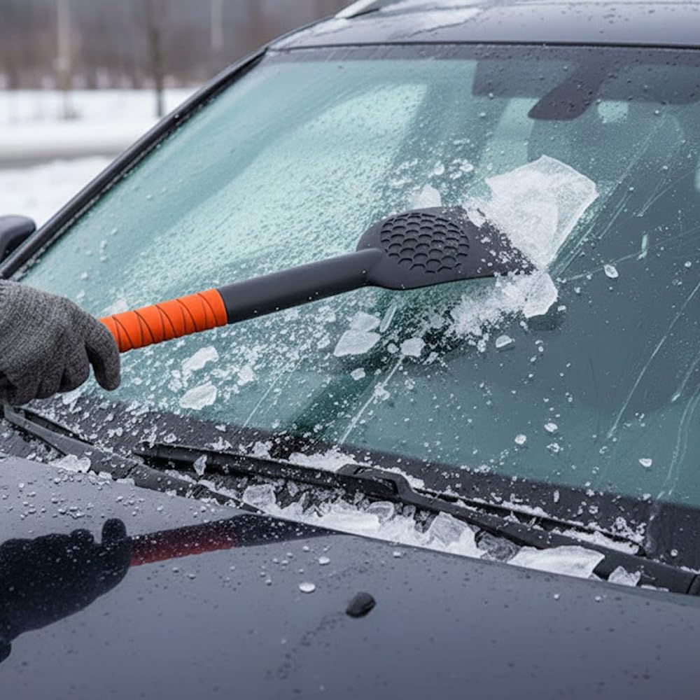 GEARFLAG 4-in-1 Car Snow Brush and Ice Scraper | 45 Inch Extendable Snow Shovel & Squeegee for Windshield | 180° Rotating Head, Comfortable EVA Grip, Portable Winter Tool for Trucks & SUVs