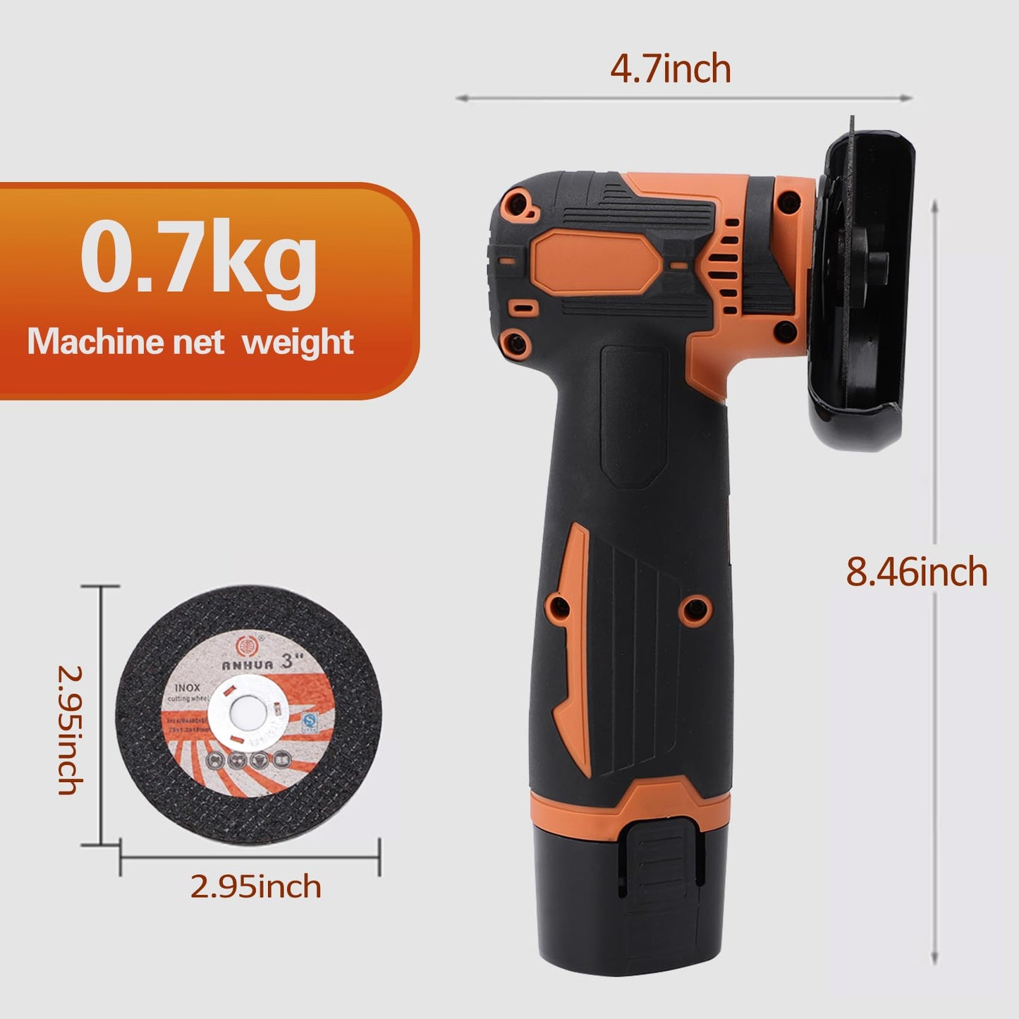 WODHMIEY Cordless Angle Grinder, Lightweight Brushless Motor, 19500RPM Venting Holes with Comfortable Rubber Handle for Grinding, Cutting, Polishing 75mm Blade Size