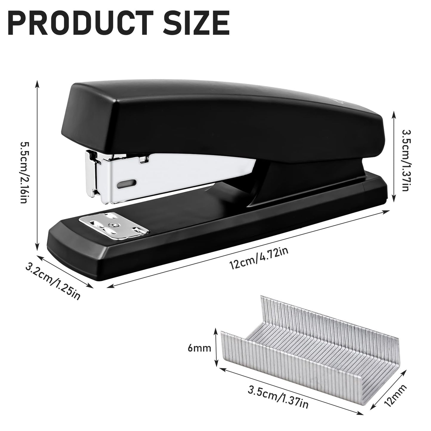6 Pieces Desktop Staplers with 3000 Staples 24/6 Staples Heavy Duty Office Stapler 2-20 Sheet Capacity Desk Staplers for Student and Office Use (Black)