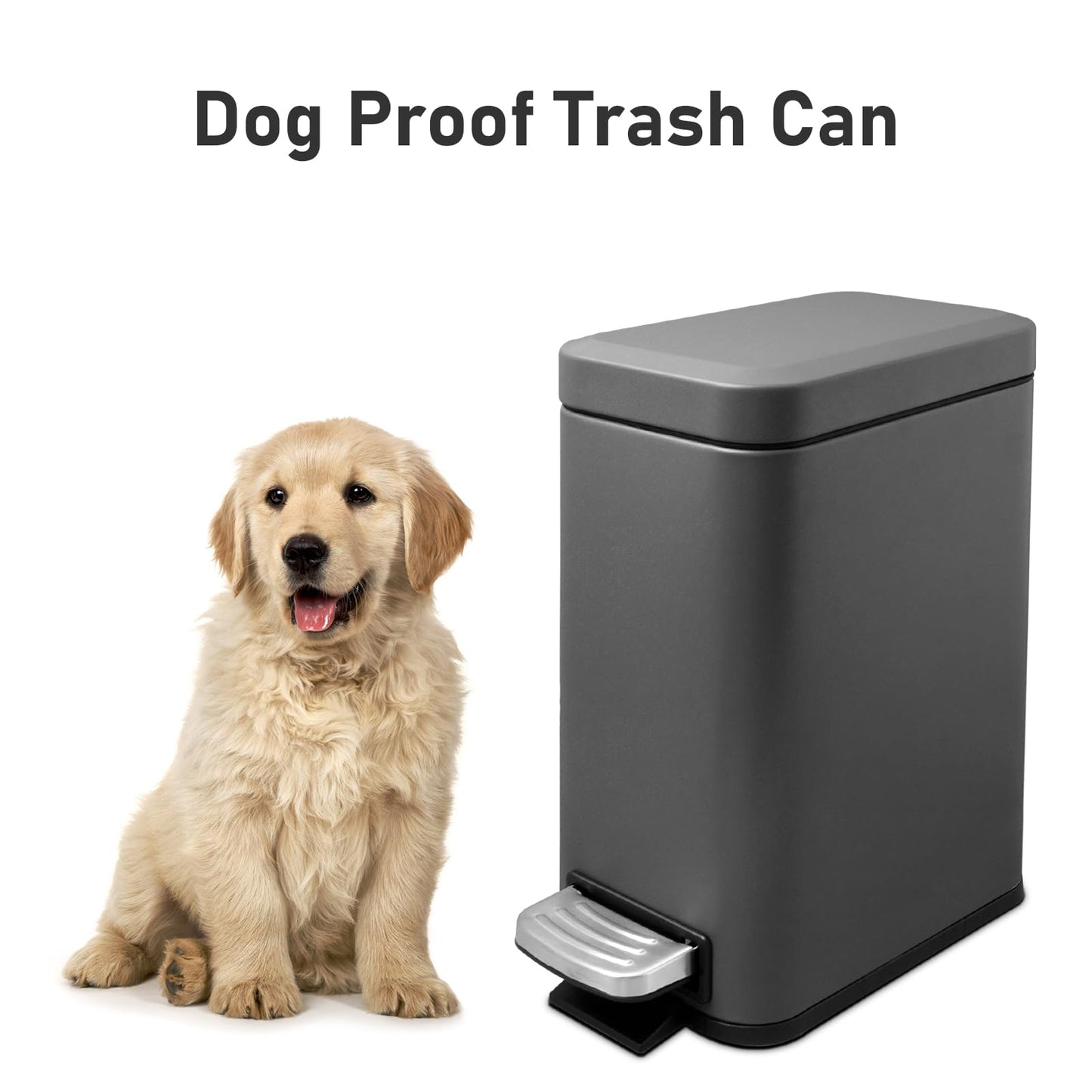 5 Liter/1.3 Gallon Slim Small Trash Can with Lid Soft Close, Stainless Steel Garbage Can for Bathroom Bedroom Office, Rectangular Step Trash Bin with Removable Inner Waste Basket (Platinum Gray)