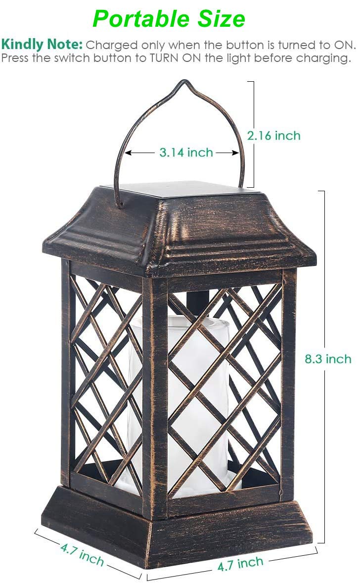 iRonrain Solar Lantern Lights Dancing Flame Waterproof Outdoor Hanging Lantern Solar Powered Umbrella LED Night Lights Dusk to Dawn Auto On/Off Landscape Decorative for Garden Patio Deck Yard Path 2 Pack (2Pcs Lantern)