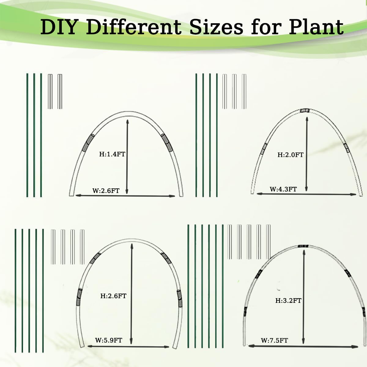 60Pcs Greenhouse Hoops for Raised Beds,8ft Greenhouse Hoops,Grow Tunnel,10 Sets Garden Hoops Rustproof Plastic Coated Steel Support Frame Hoops for Raised Beds, Garden Tunnel Row Cover Hoops Kit