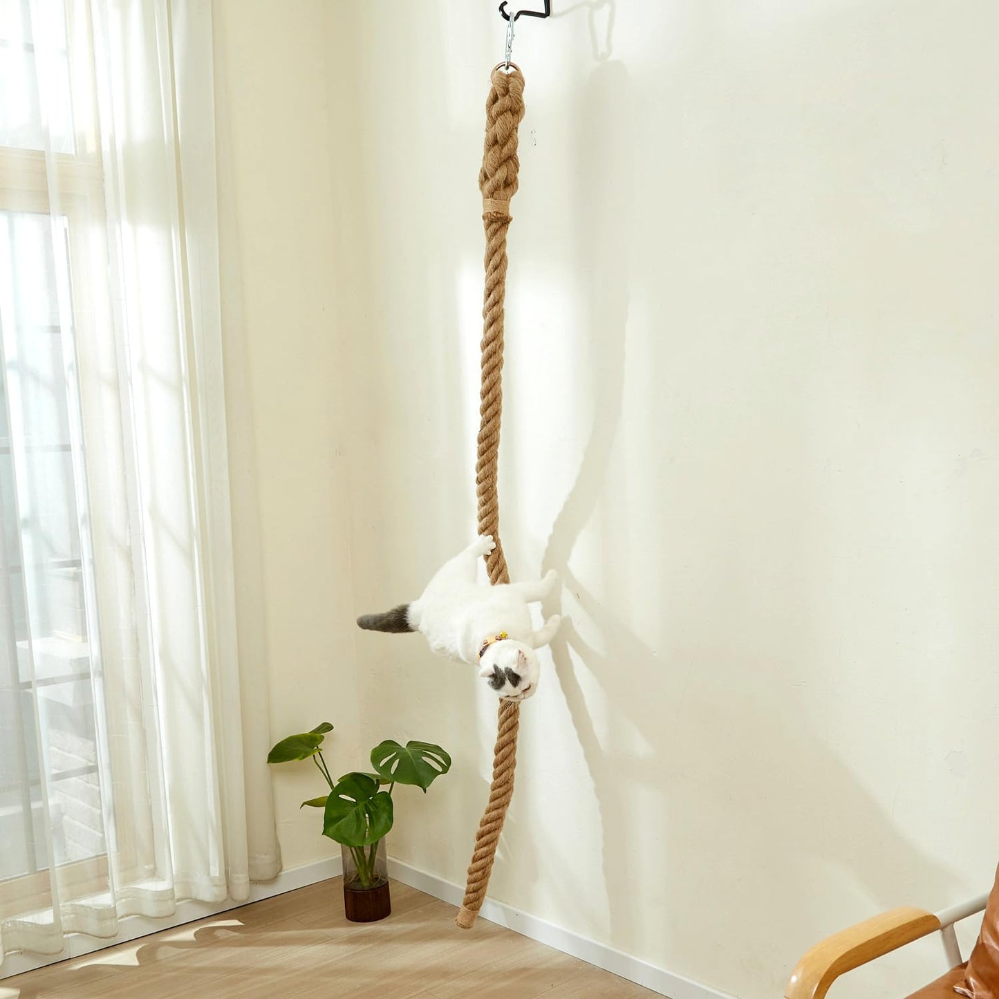SHENGOCASE Cat Climbing Jute Rope with Hook, Wall Mounted Furniture Pole Scratching Post for Indoor and Outdoor Cat