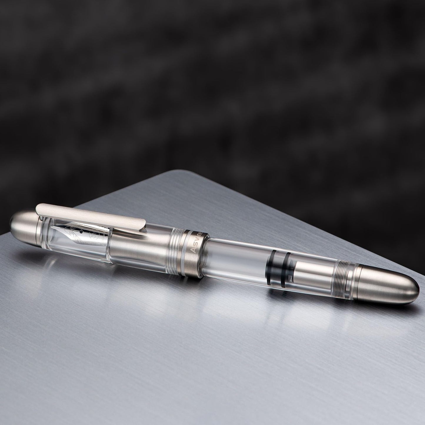 Asvine P36 Titanium Fountain Pen Piston Filling, Iridium Medium Nib Clear Transparent Acrylic Smooth Writing Pen Case Set