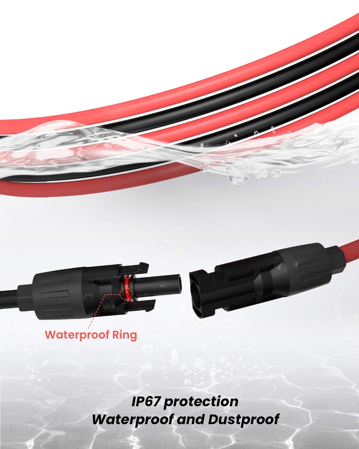 BougeRV 20 FT 10AWG Solar Cable with 2 Pairs of Solar Panel connectors,Solar Panel Cables,Solar Extension Cable,Solar Panel Adaptor Kit Tool (20FT 10AWG)