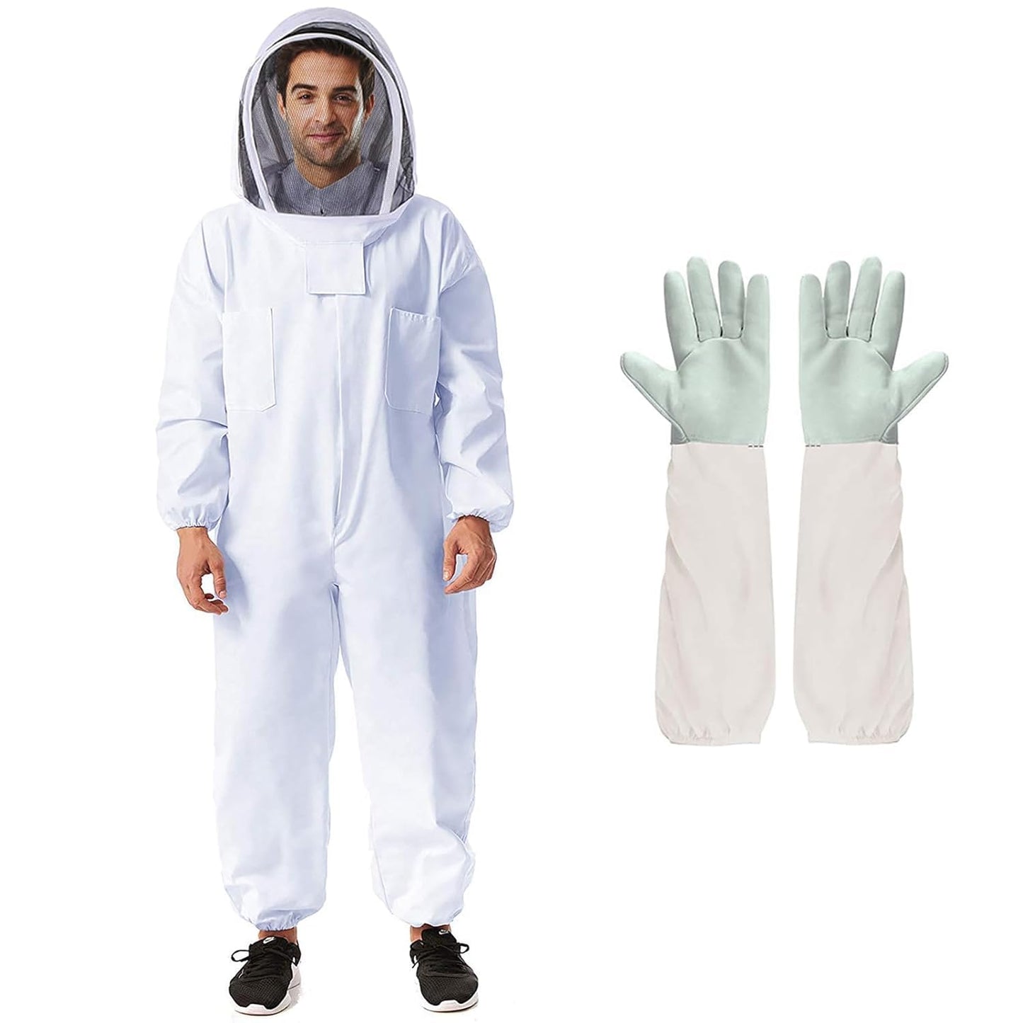 Deuovht Bee Suit Professional Beekeeper Suit for Men Women Full Body Veil Hood Beekeeping Supplies Costume for Beekeeper (XXL (with Gloves))