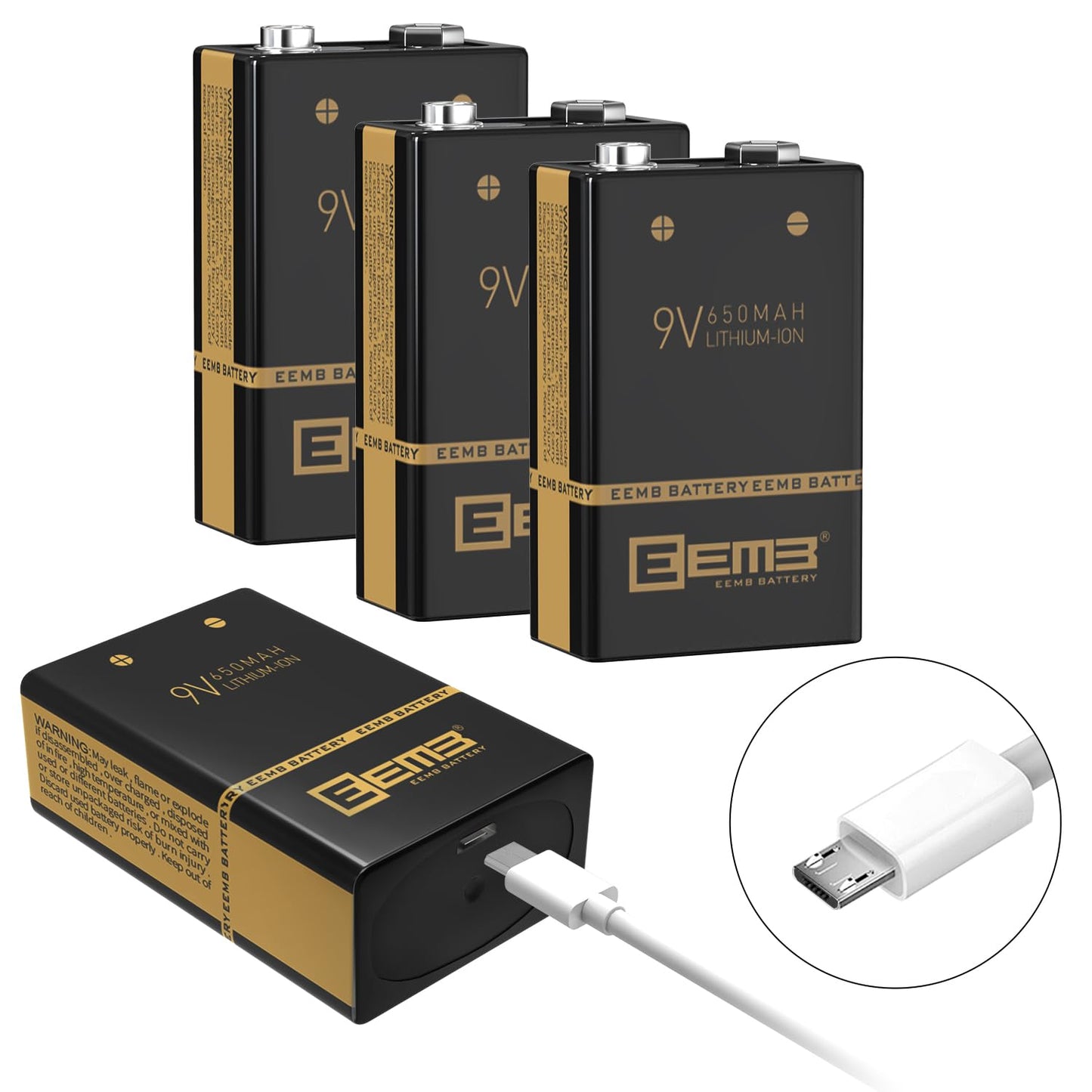 EEMB 9 Volt Rechargeable Batteries 650mAh with 4-Packs M7014LW LCD 9V Rechargeable Smart Battery Charger for Keyboard Microphone Smoke Alarm/Detector Guitar Cameras Toys & More